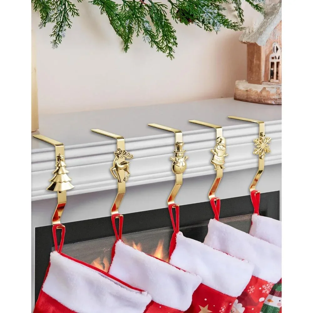 Elegant Set of 5 Christmas Stocking Holders - Snowflake, Santa, Reindeer